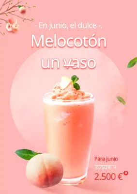 Promocionar un único plato del menú de una cafetería con una foto de una bebida de melocotón rosa.