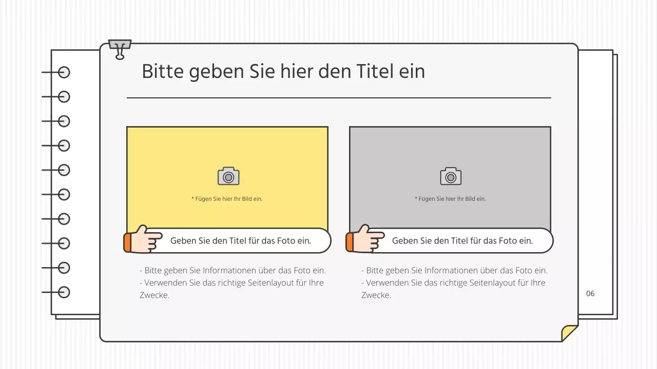 Saubere, konzeptionelle, pädagogische Präsentationsmappe in Weiß und Akzentfarben