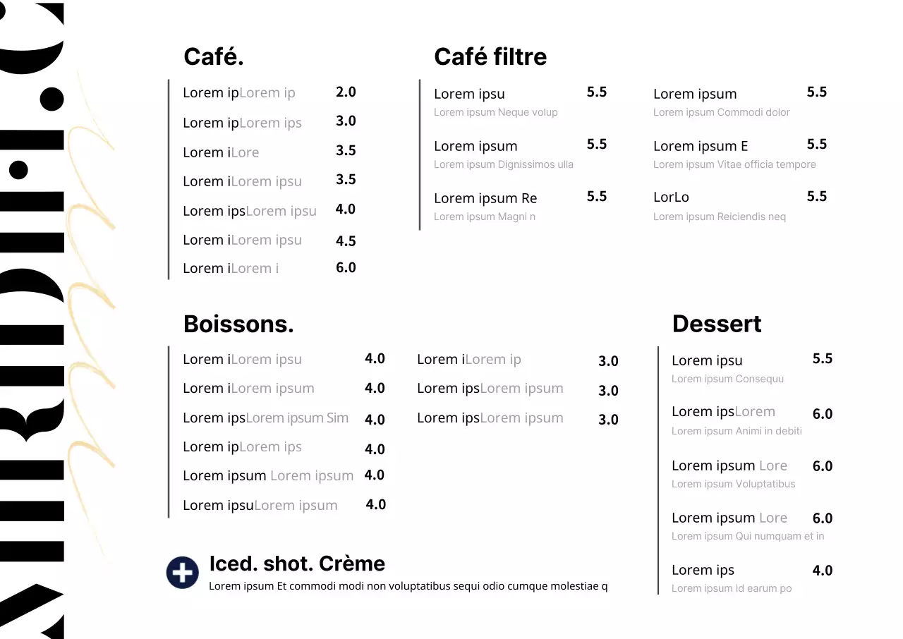fond blanc typographie simple menu de café affiche horizontale