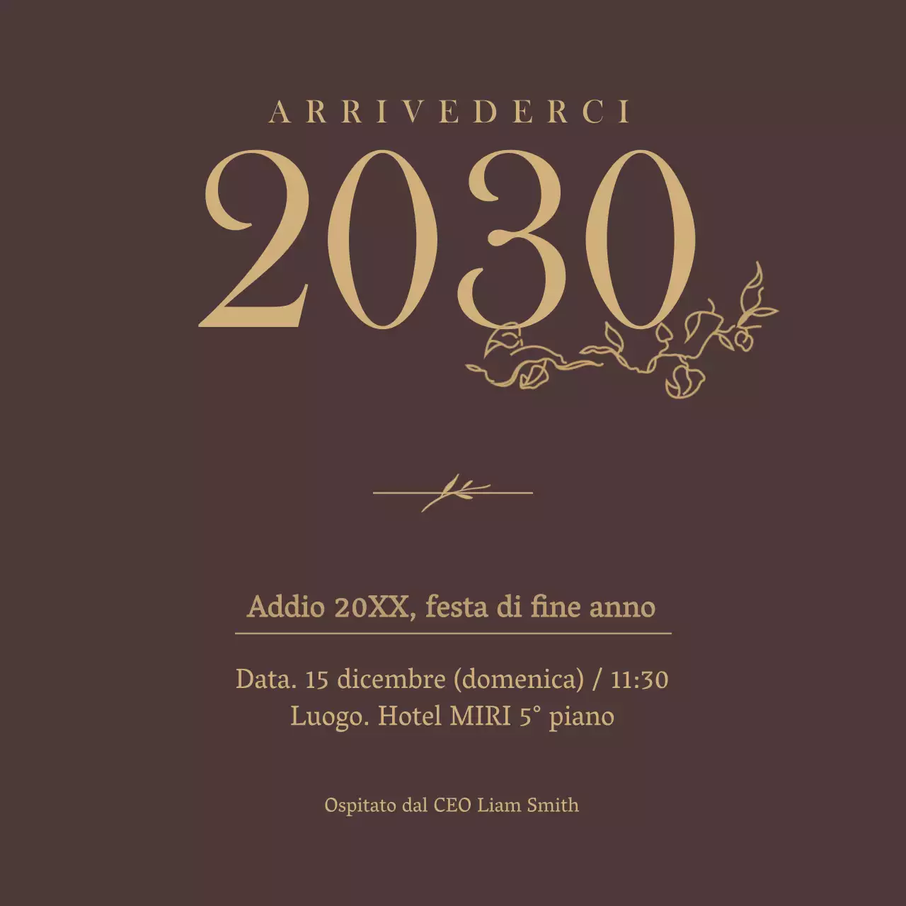 Invito per la festa di fine anno in marrone e ocra con un concetto semplice