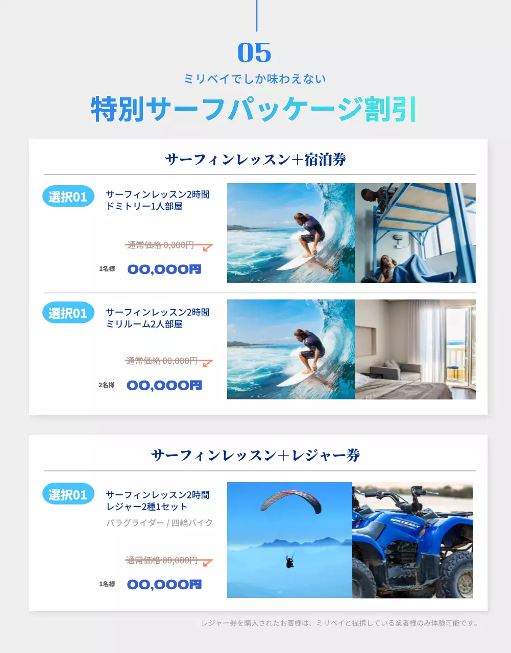 青 涼しい サーフィン パンフレット 詳細ページ