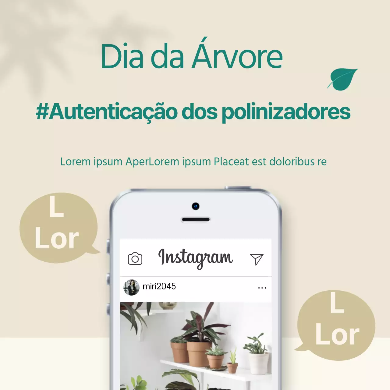 Faixa limpa relacionada com o Dia da Árvore num fundo bege moldura fotográfica móvel