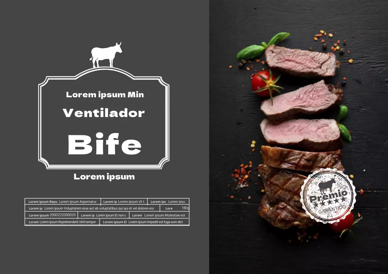 ícone cinzento foto a realçar comida bife pormenor etiqueta