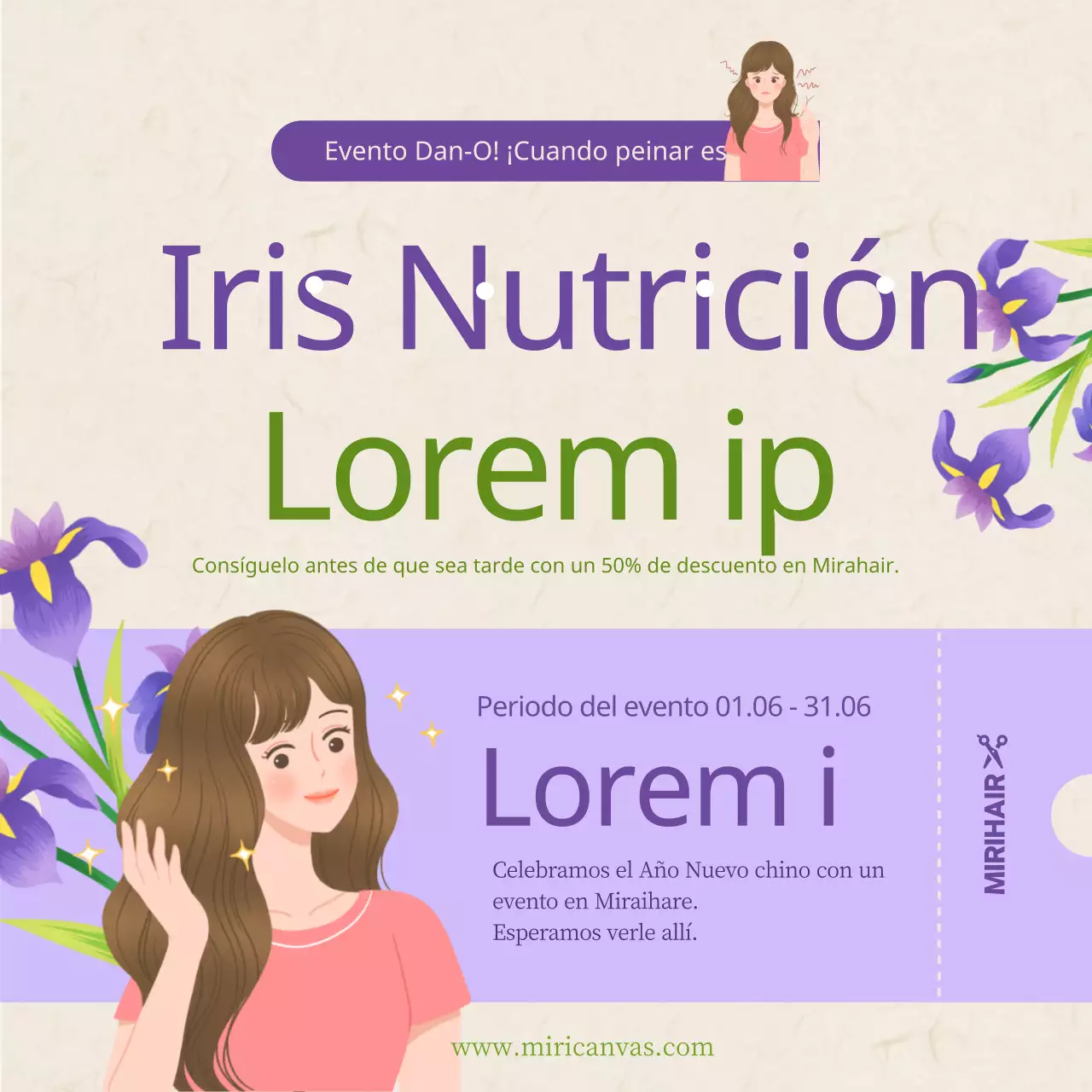 Púrpura y verde salón de belleza dan-o descuento evento promoción tema