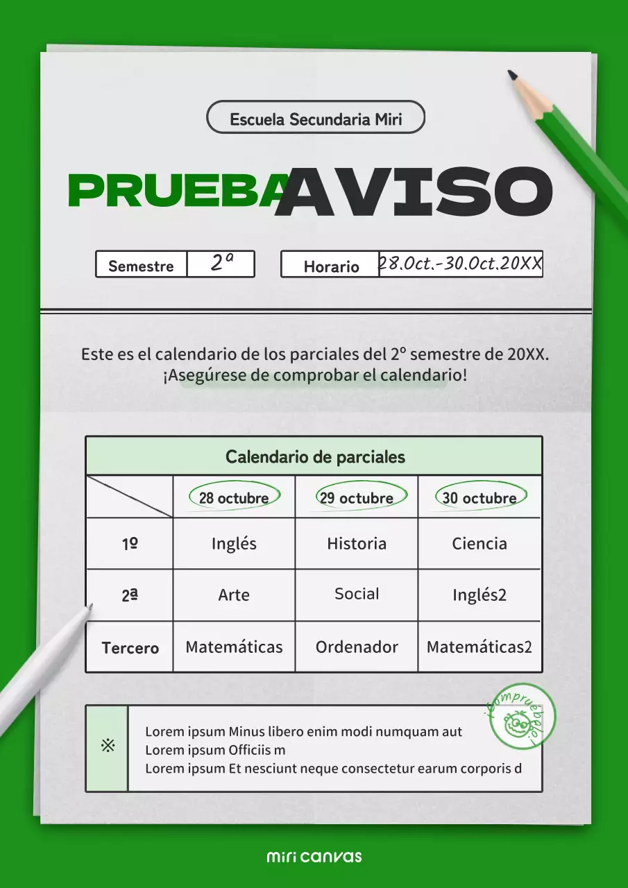Anuncio de examen parcial con el concepto de papel de examen verde