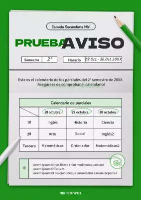 Anuncio de examen parcial con el concepto de papel de examen verde