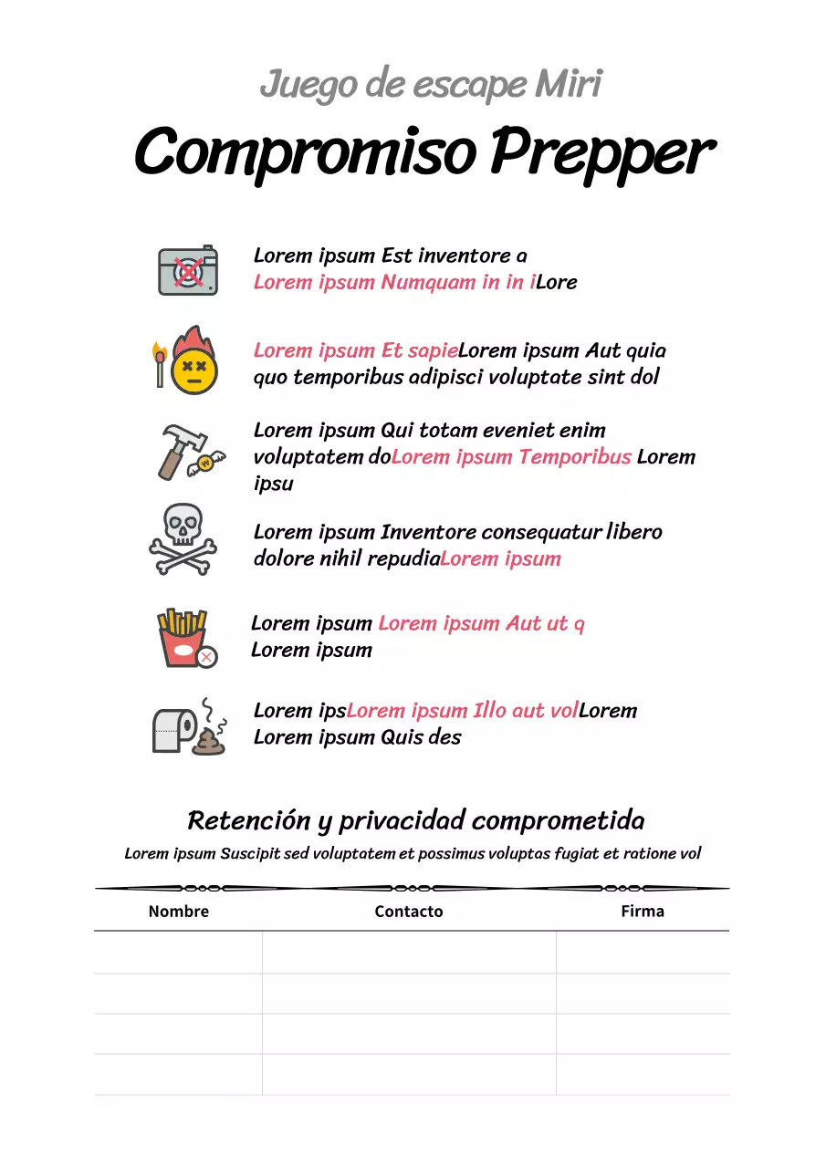 Cartel blanco sencillo de precaución para escape room