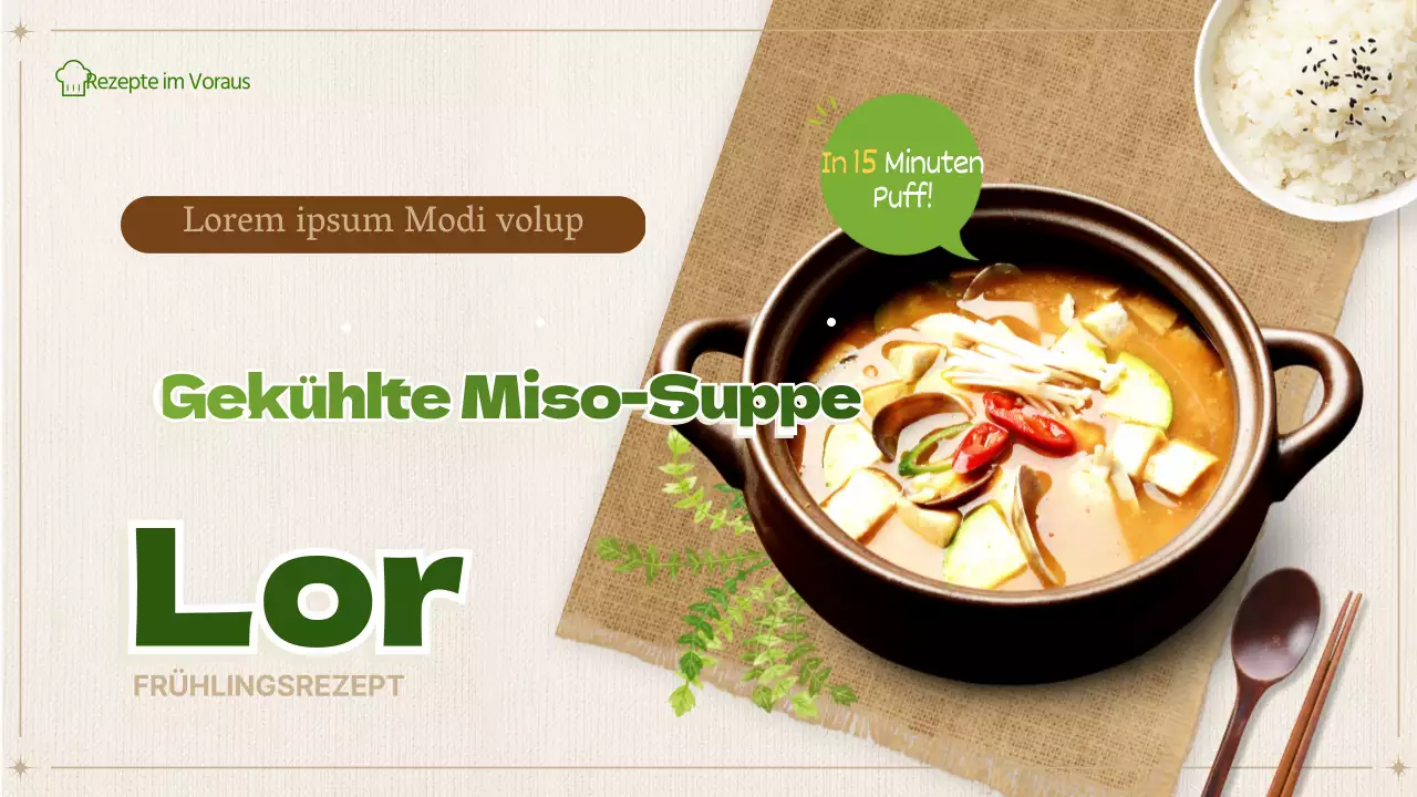 Rezept für Misosuppe YouTube-Miniaturansicht mit grünem und beigem Farbschema