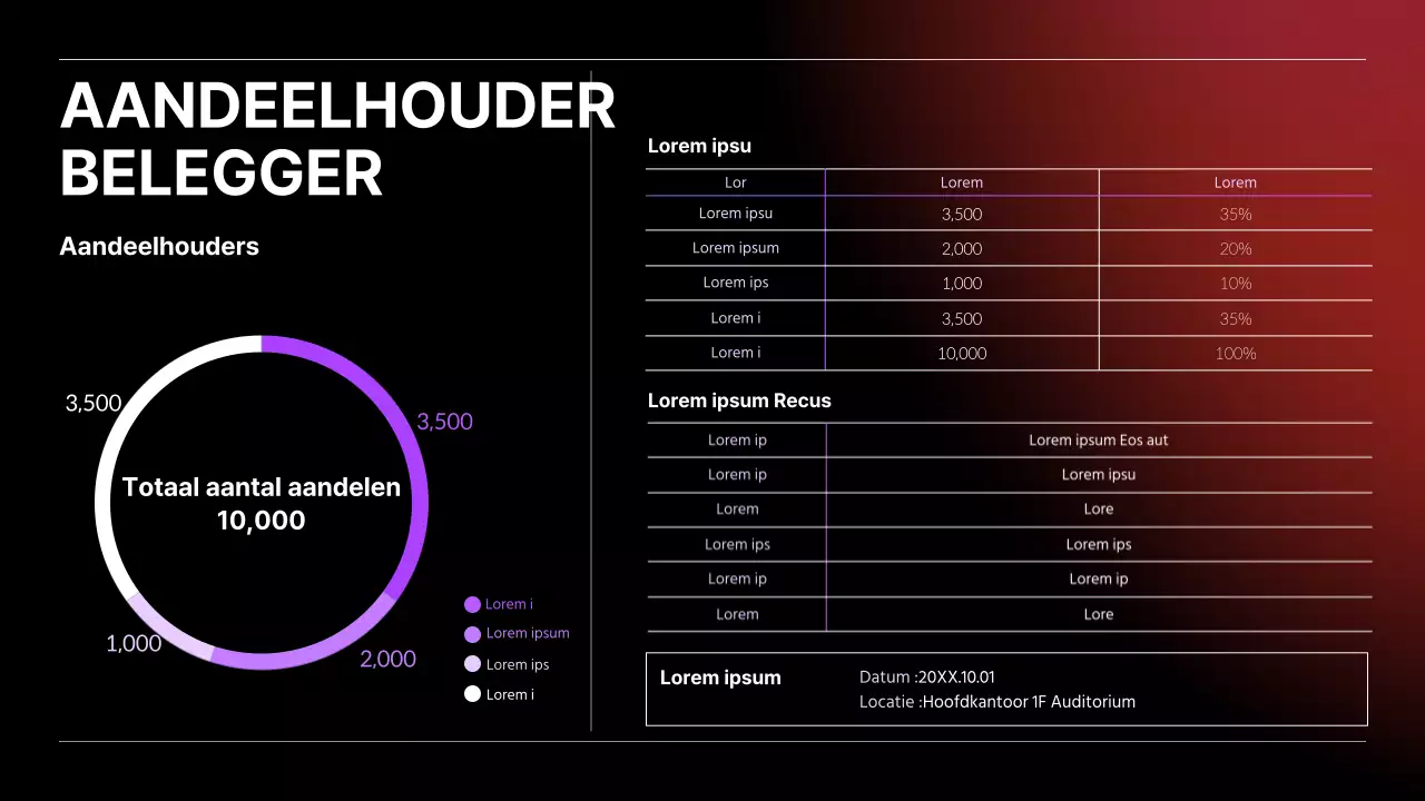 Gemengde zakelijke taartgrafiek en tabel met zwart kleurverloop