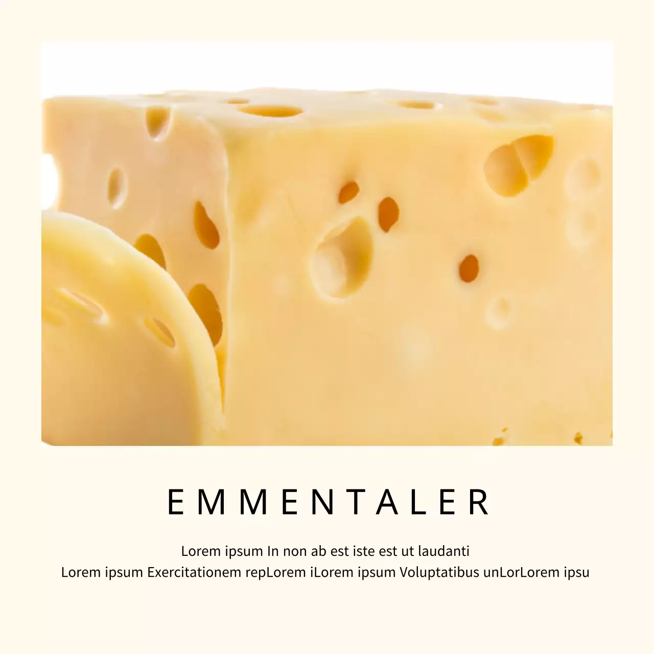 Käse Marke Beschreibung Quadrat mit einfachen Pastell Hintergrund