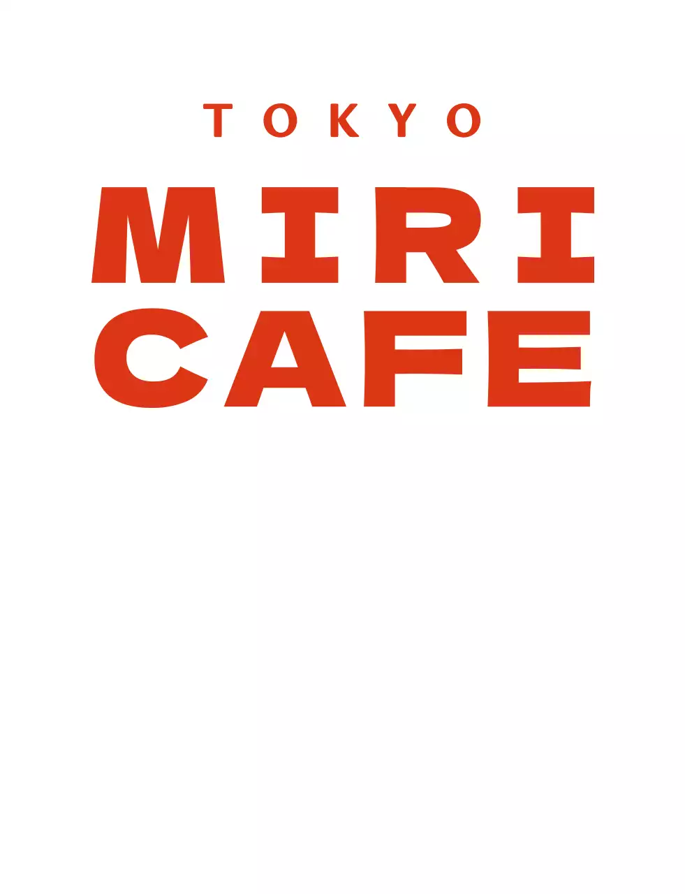 赤のテキストロゴとかわいいコーヒーキャラクターのカフェ。