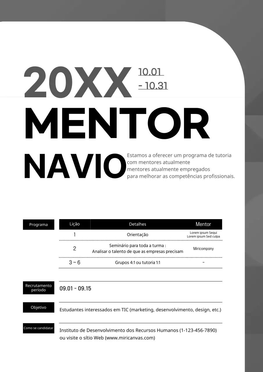 Um folheto de cor neutra que promove um intercâmbio de jovens executivos