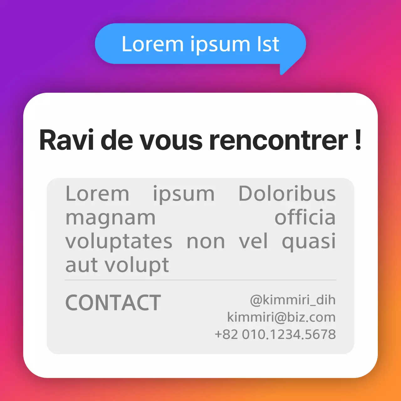 Concept bio inanimé d'Instagram avec des dégradés violet et orange