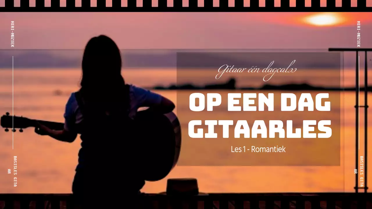 Zonsondergang op een zwart filmframe Gitaar leren spelen in één dag