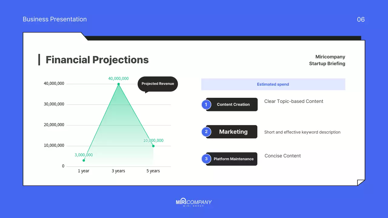 Pitch deck biru yang modern untuk startup Anda