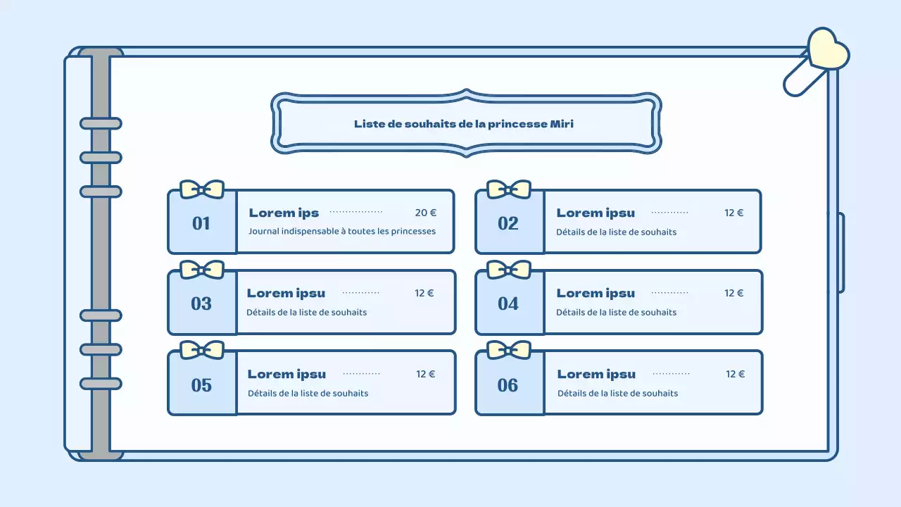 Kit de présentation d'un concept d'agenda mignon en bleu clair et vert
