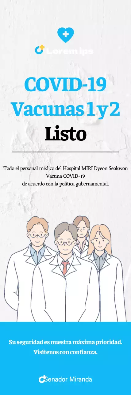 X-banner de vacunación contra el coronavirus con ilustración en blanco