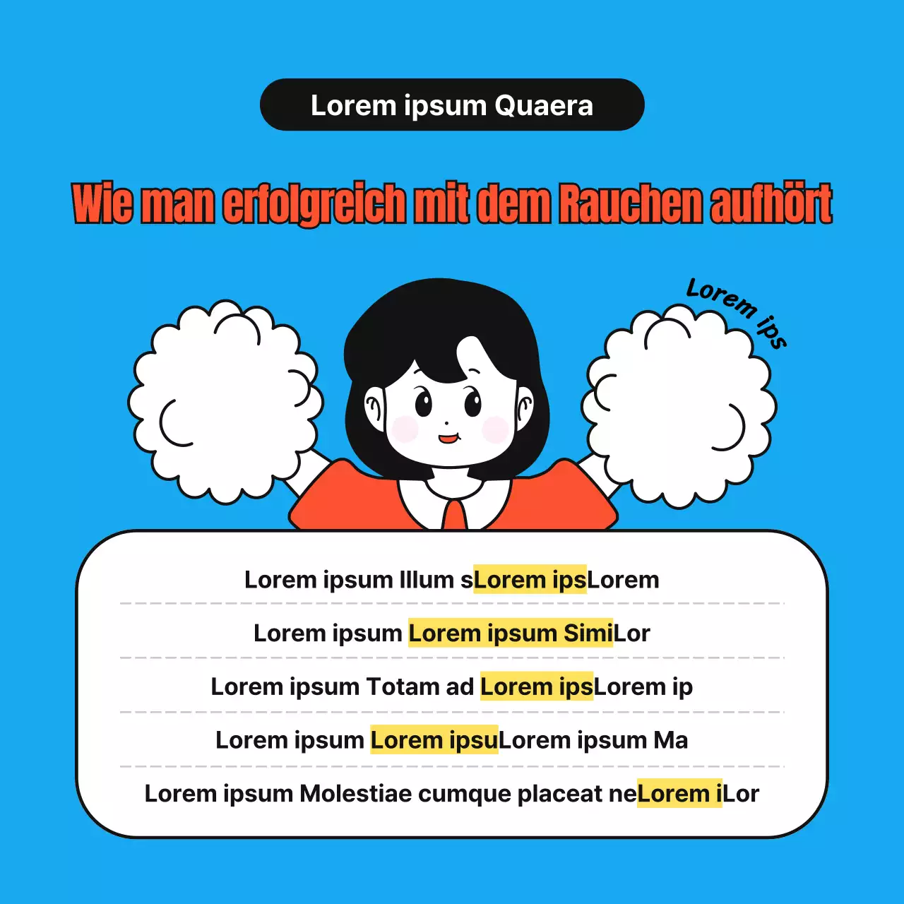 Einfache, niedliche Illustrationen in Rot, Blau und Grau zur Raucherentwöhnung
