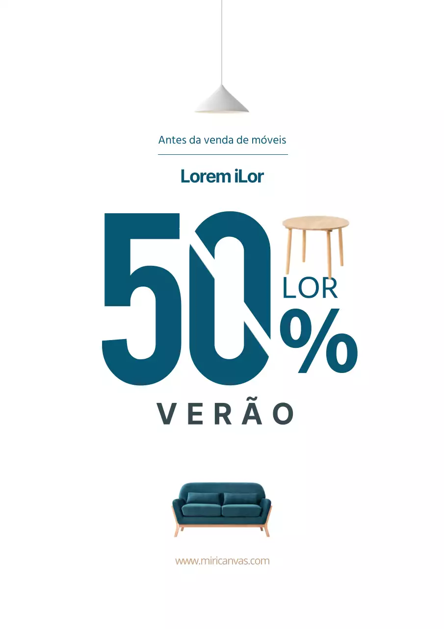 Cartaz de evento com desconto para a Web com texto realçado a azul Venda de mobiliário