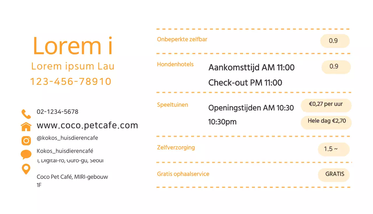 Schattig huisdier cafe visitekaartje met gele hond illustratie