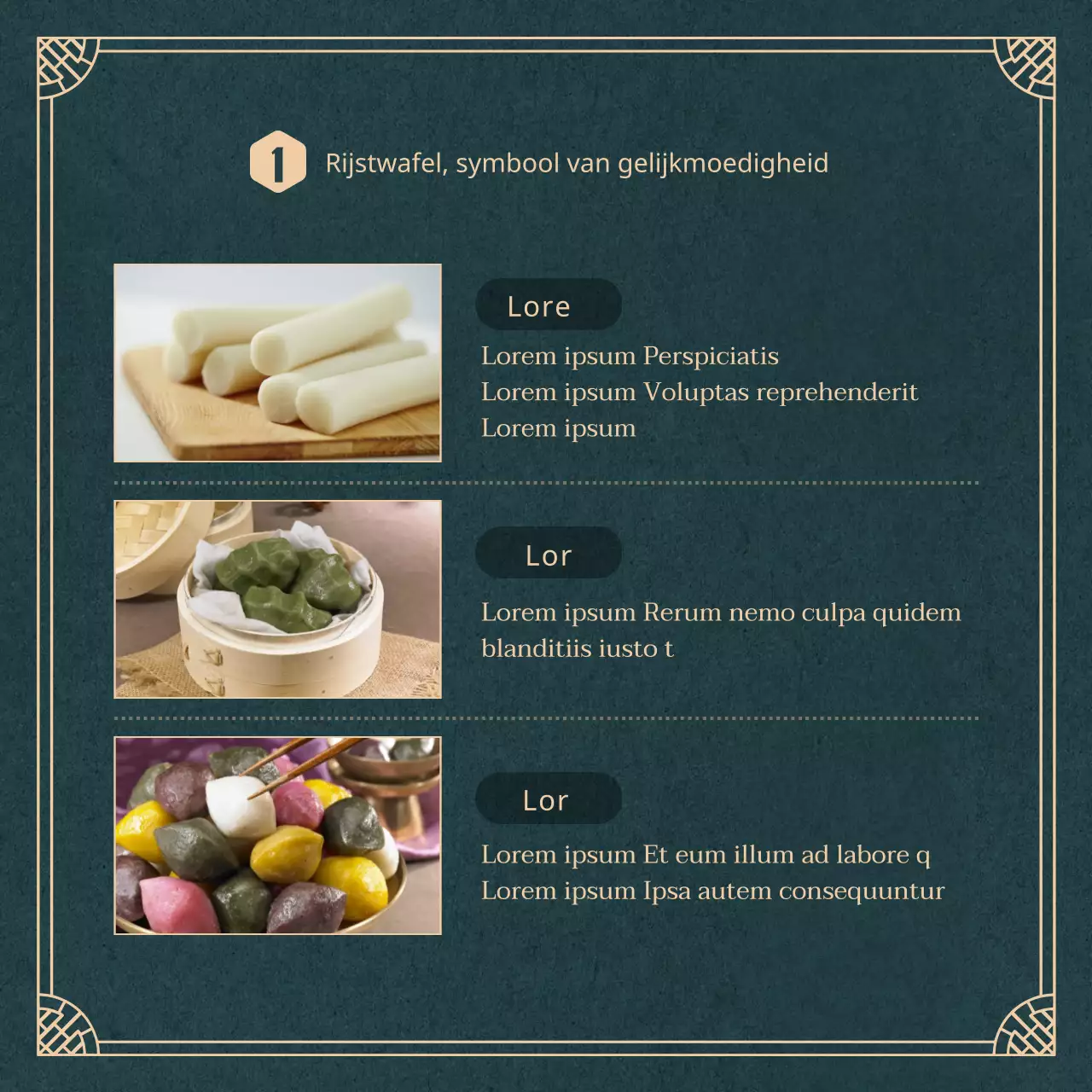 Donkergroene rijstcake betekenis cardNews ontwerp