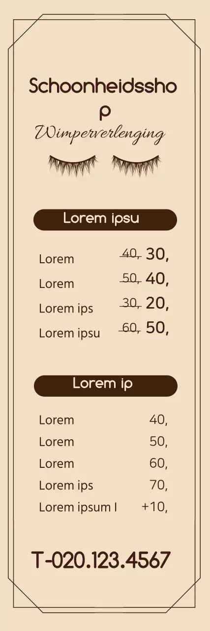 Eenvoudig frameconcept schoonheidssalon in bruin en lichtbruin eventprijzen