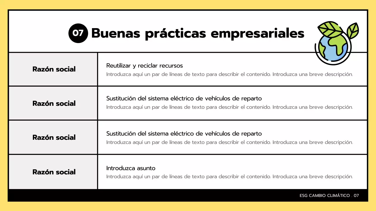 ESG simple y cambio climático en amarillo y negro