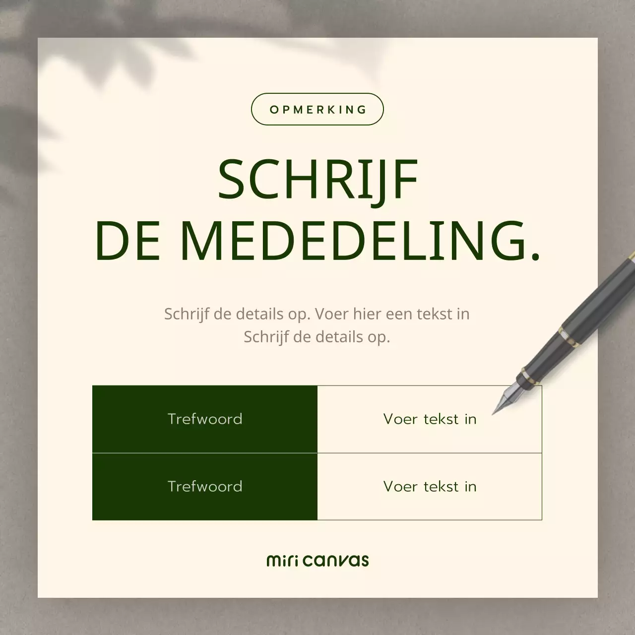 Aankondiging van een schoon schrijfinstrumentconcept in beige neutrale tinten