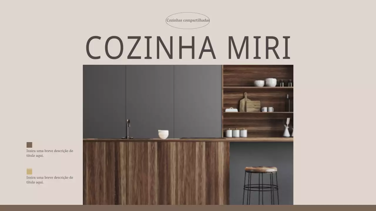 Cozinha moderna partilhada em bege e castanho (apresentação)