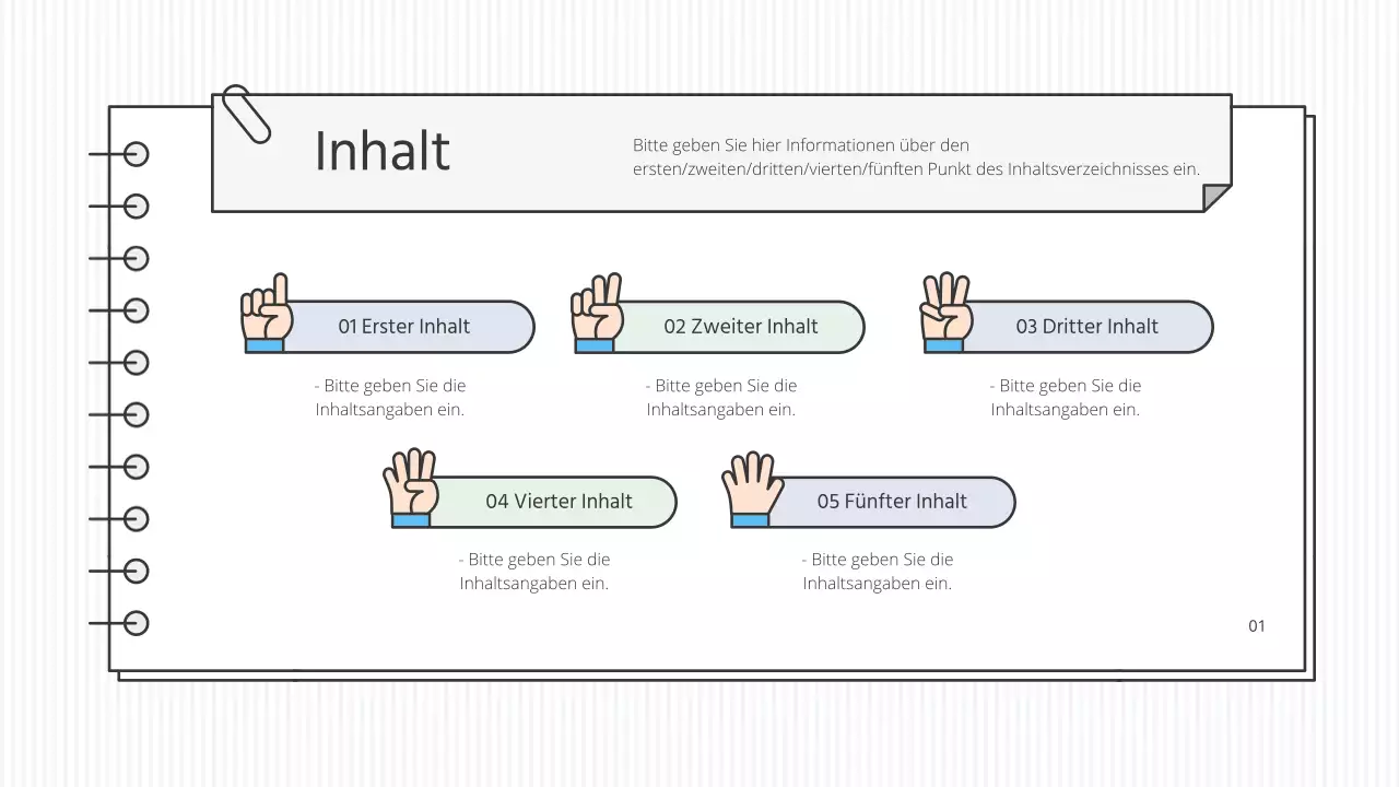 Saubere, konzeptionelle, pädagogische Präsentationsmappe in Weiß und Akzentfarben