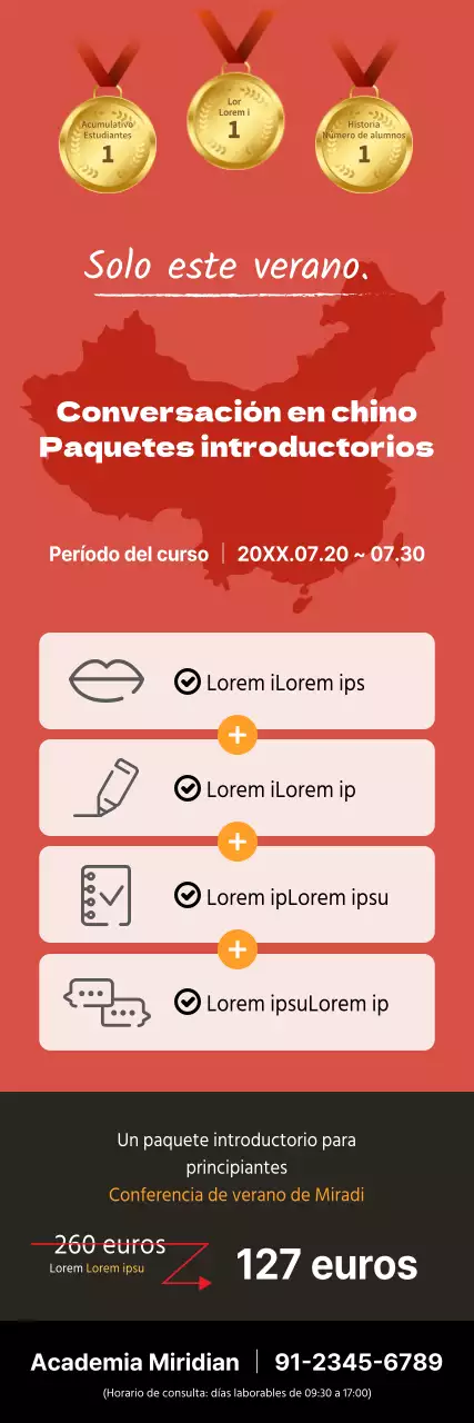 Guía de iniciación a la escuela de chino de estilo sencillo en rojo y negro