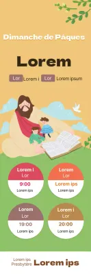 Illustration jaune, église mignonne, service de Pâques et d'Action de grâce, promotion