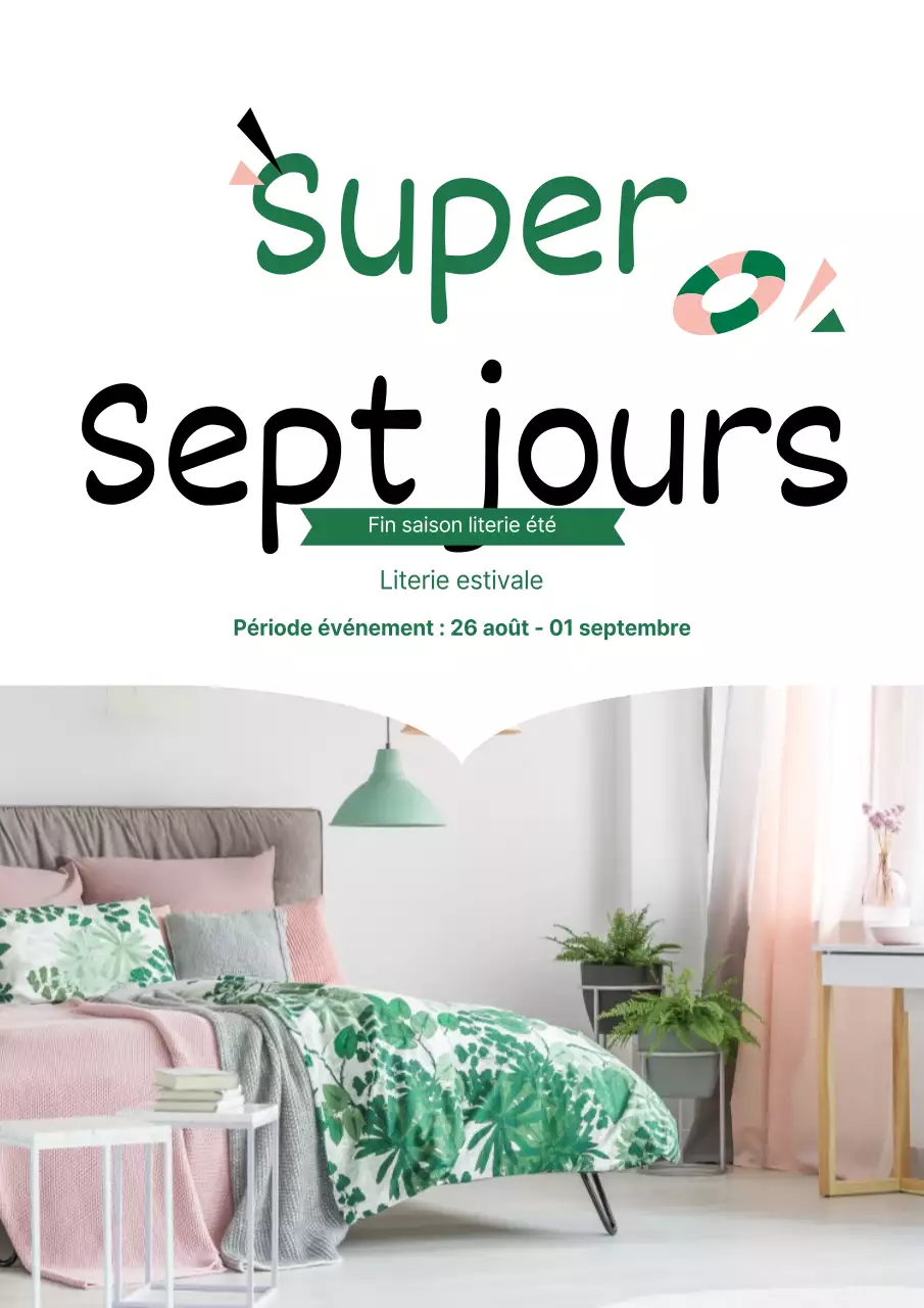 Prospectus d'événement de centre commercial de literie simple en blanc et vert