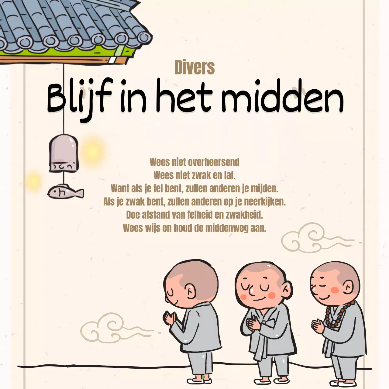 Een verzameling boeddhistische illustraties in beige.