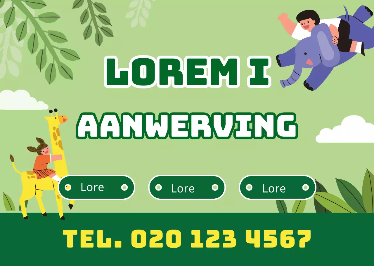 Groen Schattig Karakter Illustratie Kleuterschool Werving