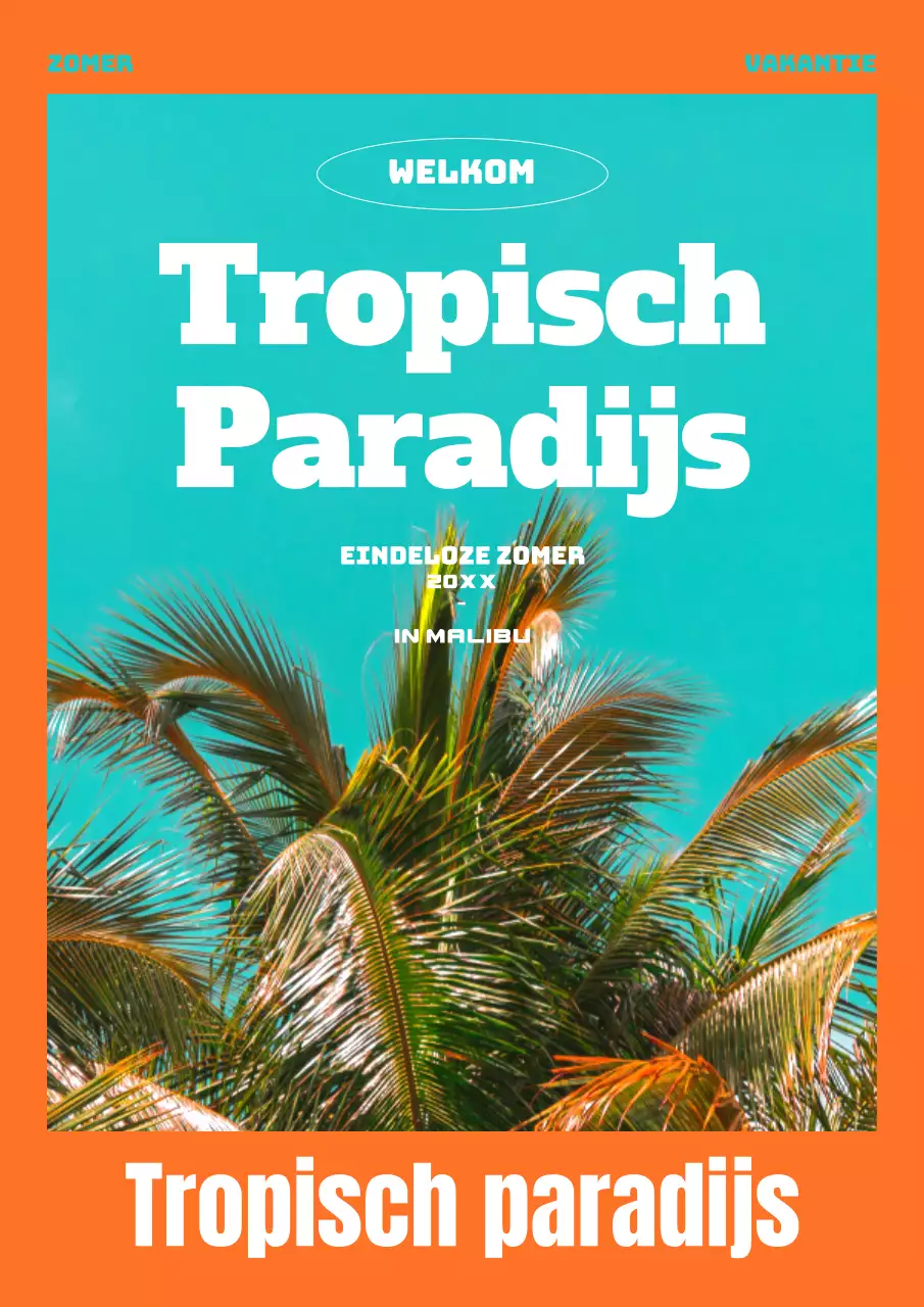 Tropische palmboom Tropical, een op vakantie geïnspireerde palmboom in oranje teal