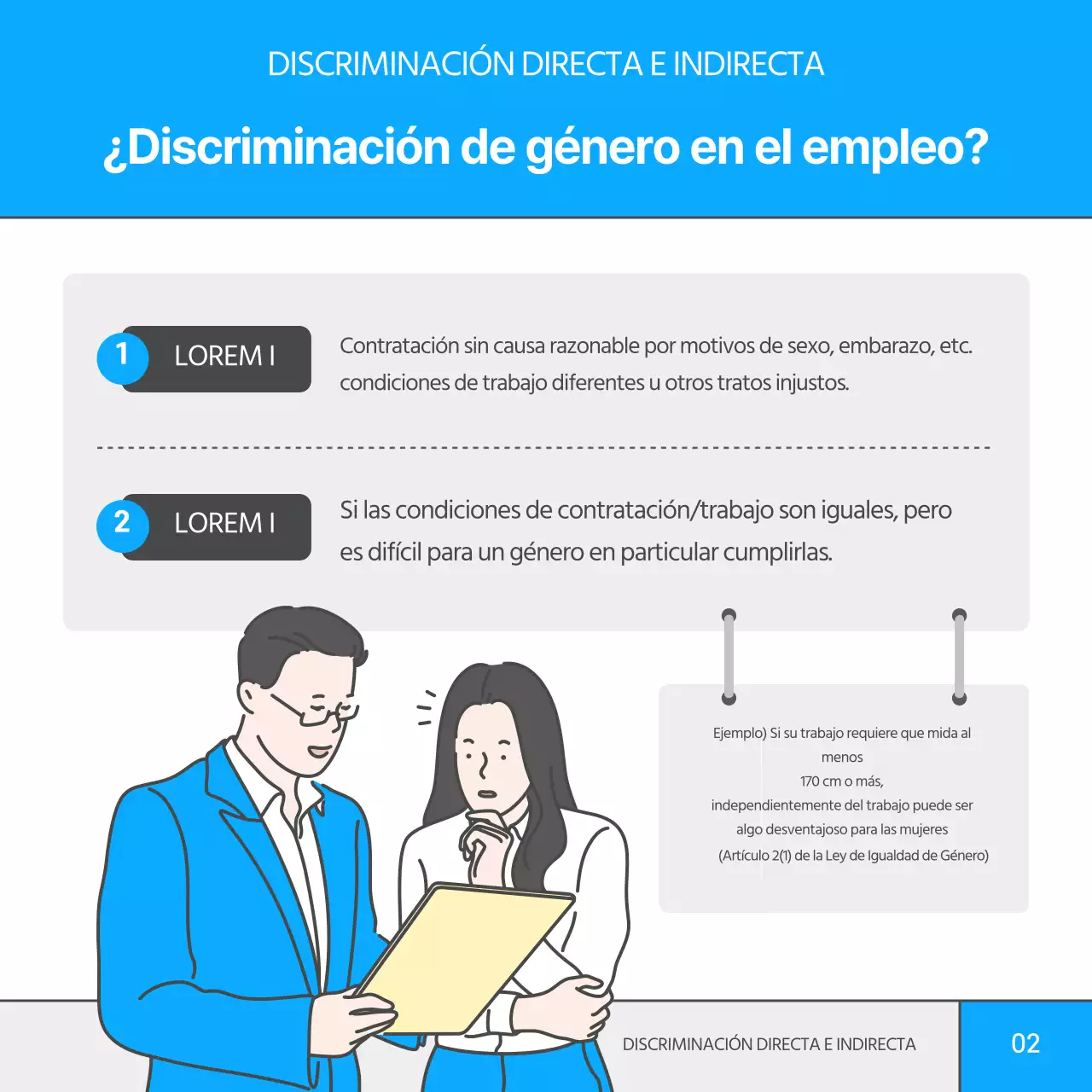Ilustración sencilla en azul y limón Cuestiones de empleo Enmienda a la Ley de Igualdad de Género TarjetaNoticias