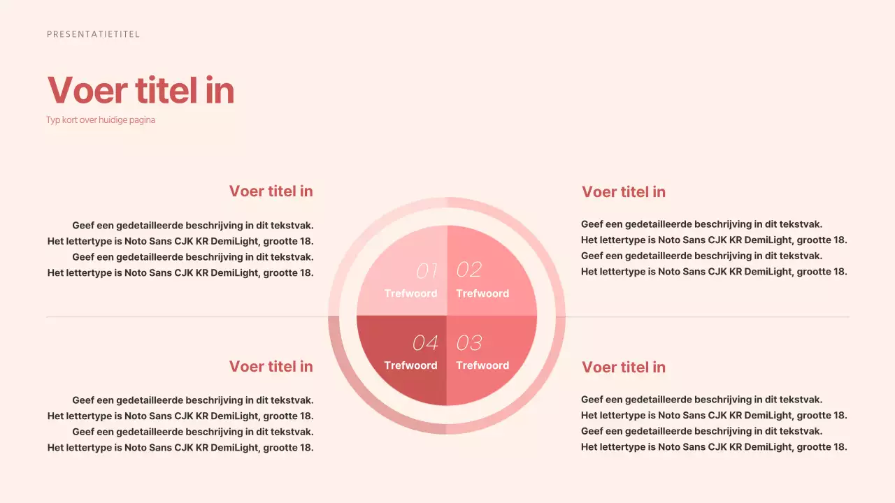 Vier trefwoord SWOT's in rustgevende rode tinten