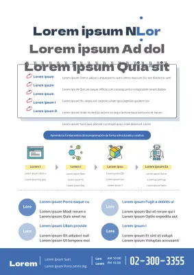 Promociona Bizcoding Labs con iconos azules relacionados con la ciencia