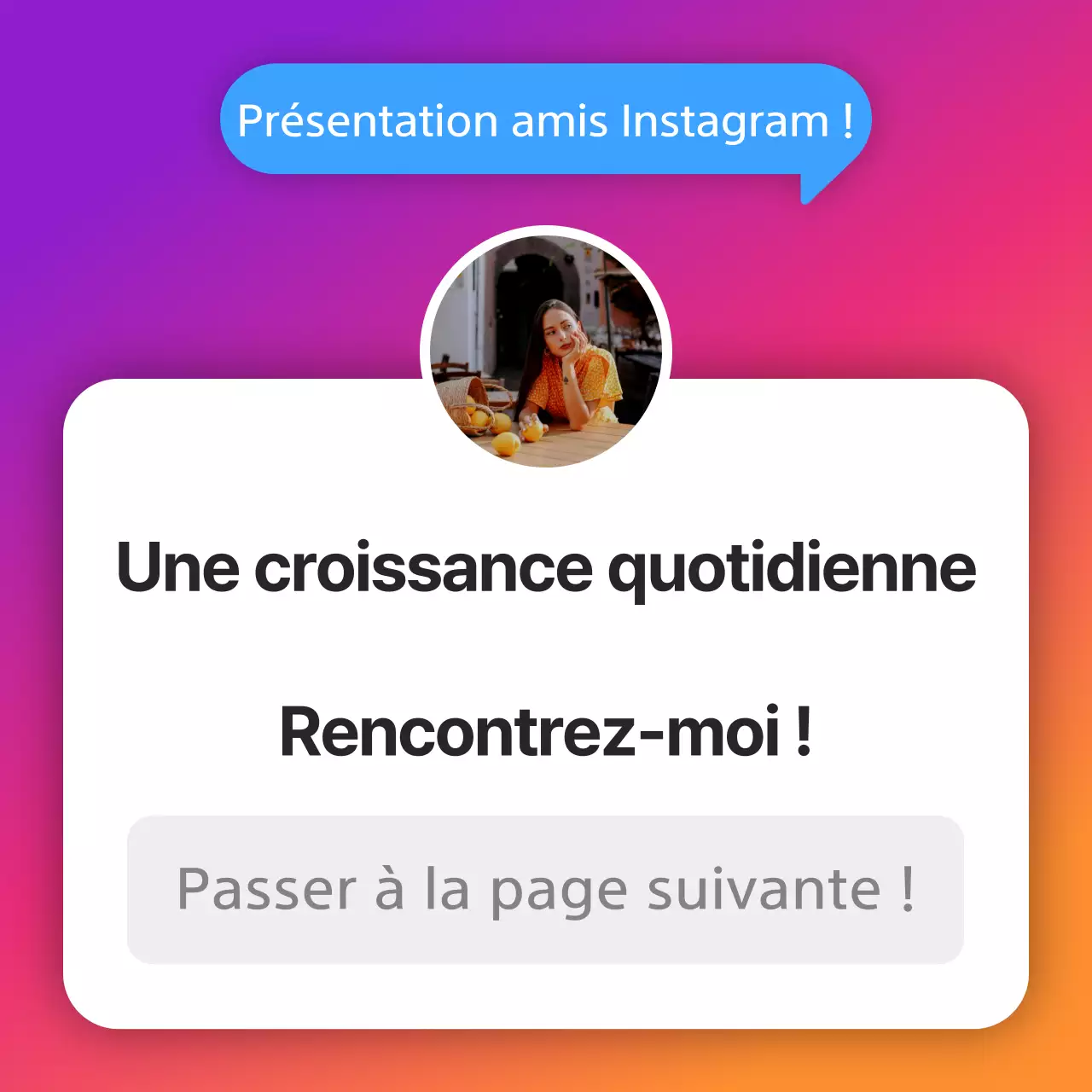 Concept bio inanimé d'Instagram avec des dégradés violet et orange