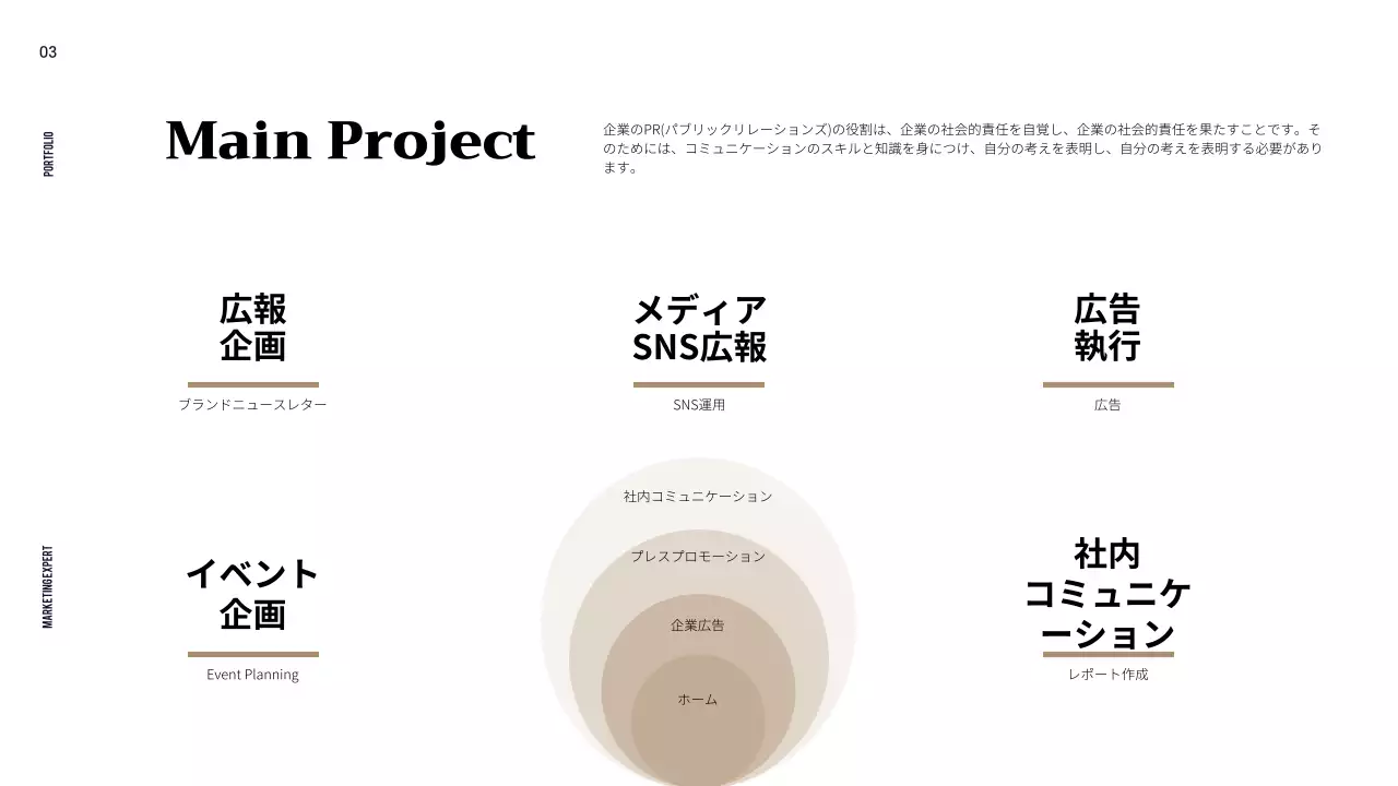 白黒 モダン ポートフォリオ プロフィール プレゼンテーション