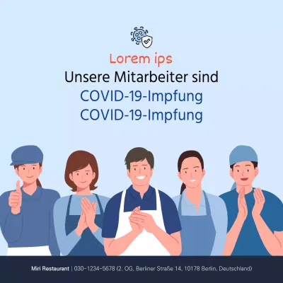 Quadratisches Coronavirus-Impfplakat mit blauer Illustration