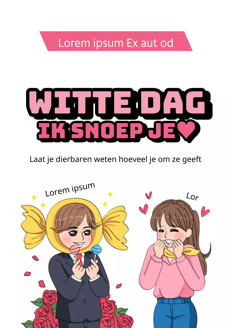 Schattige Witte Dag flyer in wit en roze