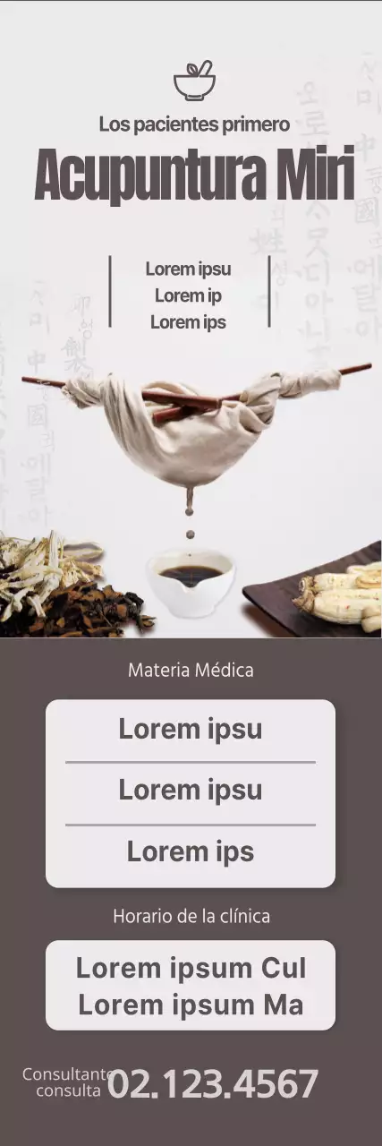 Un concepto sencillo en negro, marrón y gris pálido para la clínica de medicina oriental