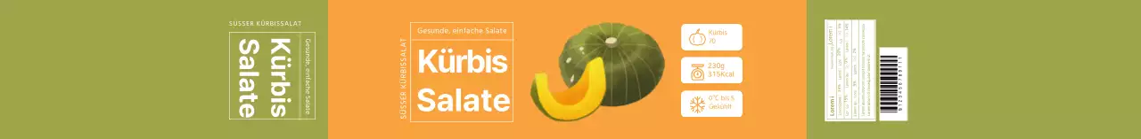 Gelbes illustriertes Kürbissalat-Etikett