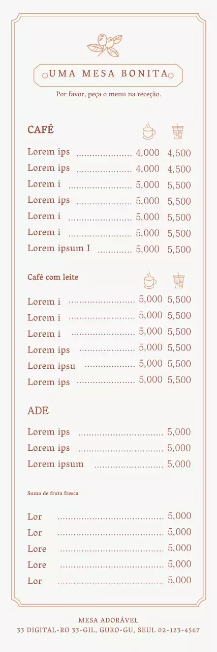 Um guia para o menu do café com um conceito de moldura emocional
