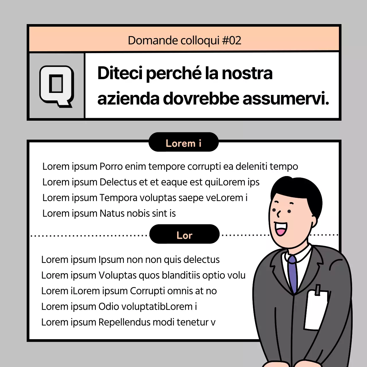 Consigli arancioni e neri per domande di intervista anticipate e risposte modello