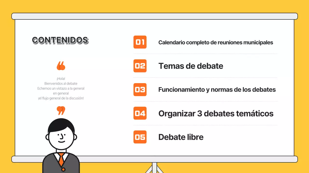 Presentación de debate con ilustración naranja