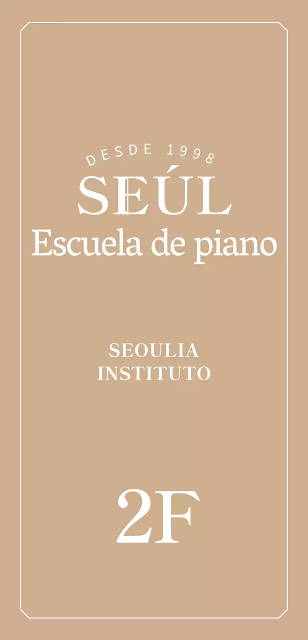 Señalización con un elegante logotipo de escuela de piano sobre fondo dorado