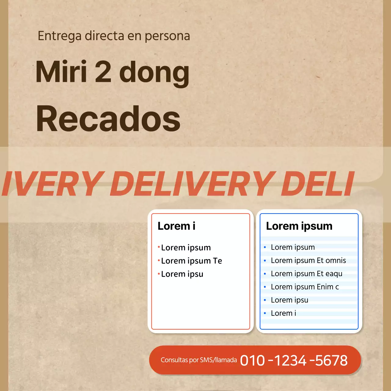 Material promocional del servicio de recados en un concepto de caja de papel con textura